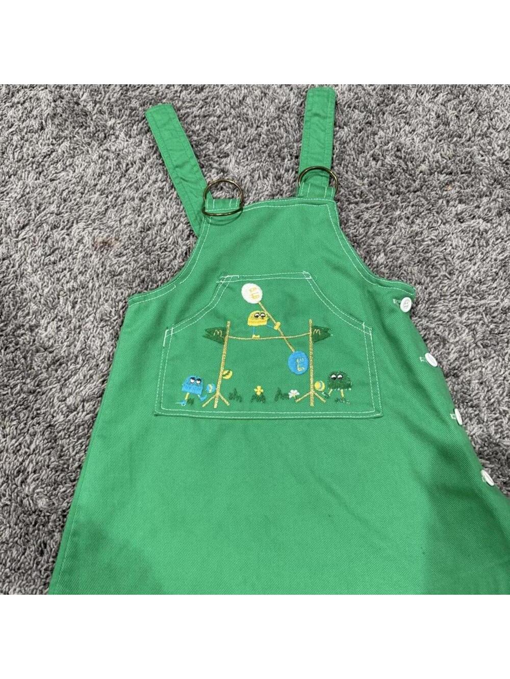 mcDonalds Green Kids Overalls Dress with Cute Embroidered